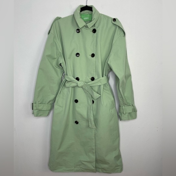 Jjxx Loose double-breasted trench coat in smoke green - Picture 3 of 14
